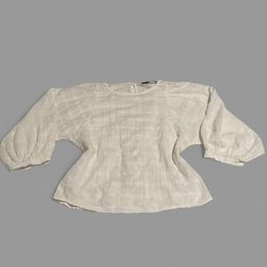 ZARA BASIC White Textured Lace Back Puff Sleeve Boho Blouse Top M